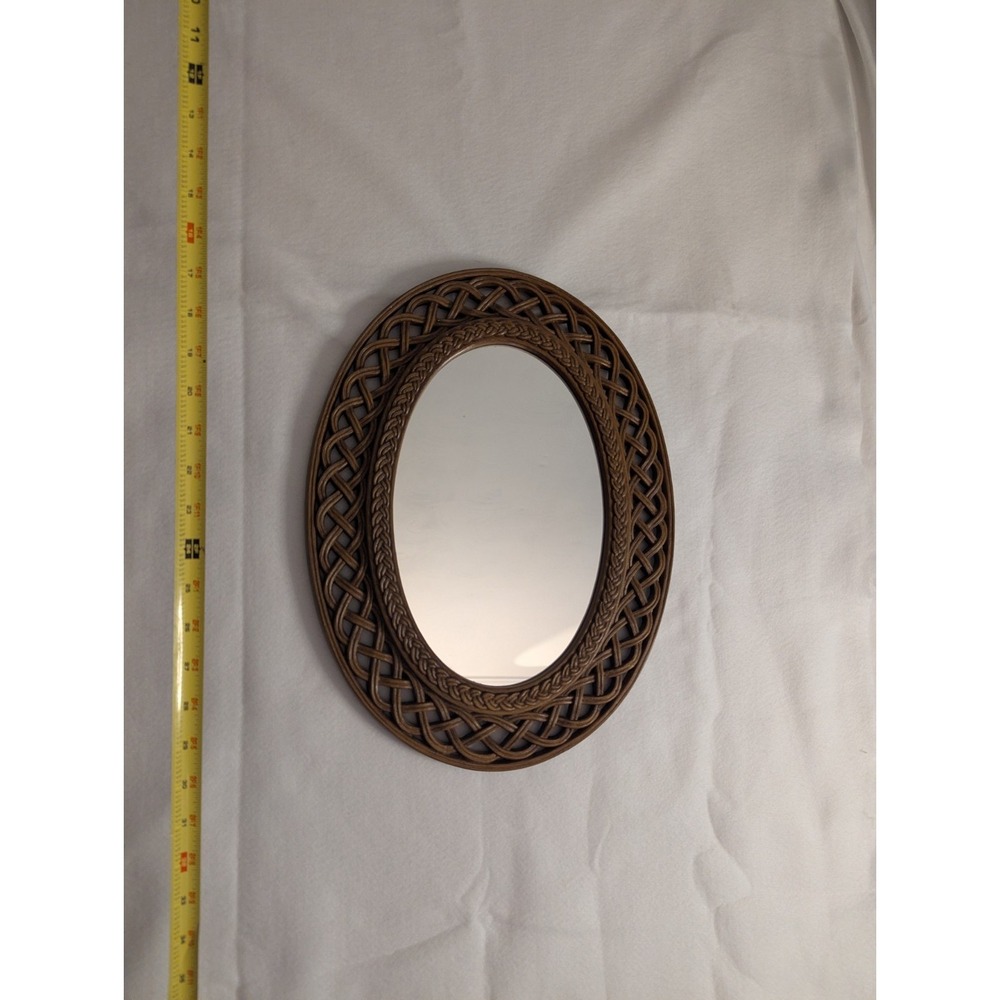 Vintage HOMCO Oval WALL MIRROR Brown 3D WICKER RATTAN MCM